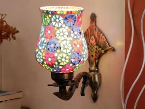 Antique Metal Wall Lamp with Multicolor Mosaic Glass -F(8.8x4.5x11)