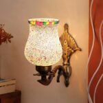 Antique Metal Wall Lamp with Multicolor Mosaic Glass -G(8.8×4.5×11)