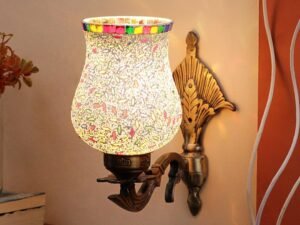 Antique Metal Wall Lamp with Multicolor Mosaic Glass -G(8.8x4.5x11)