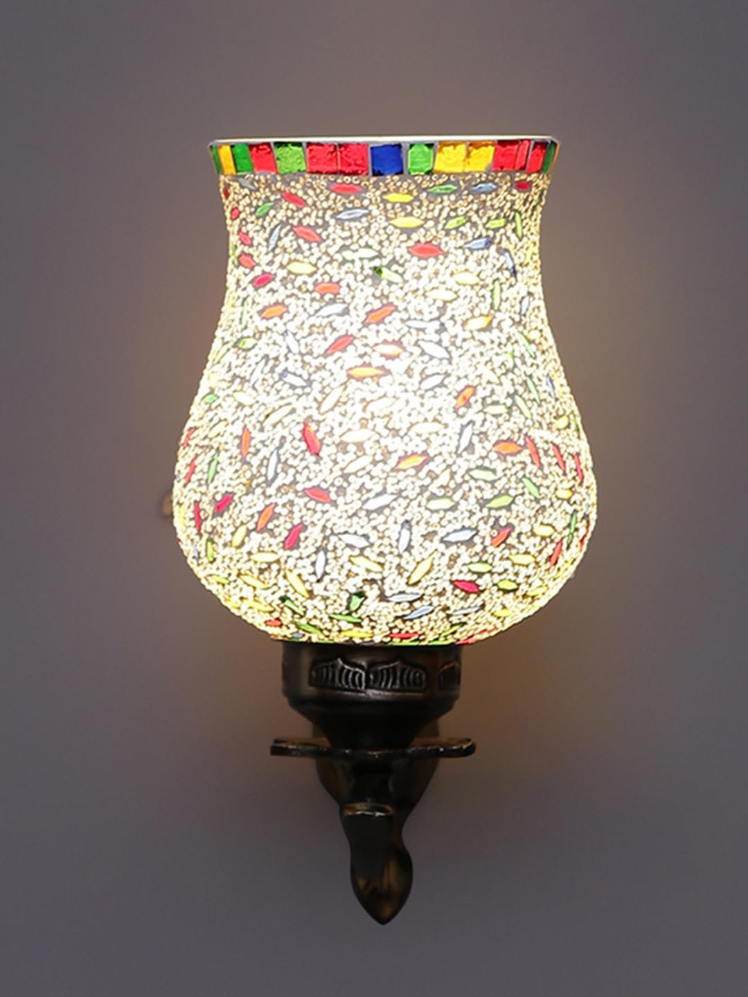 Antique Metal Wall Lamp with Multicolor Mosaic Glass -G(8.8x4.5x11)