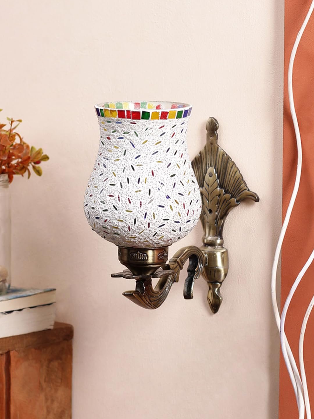 Antique Metal Wall Lamp with Multicolor Mosaic Glass -G(8.8x4.5x11)