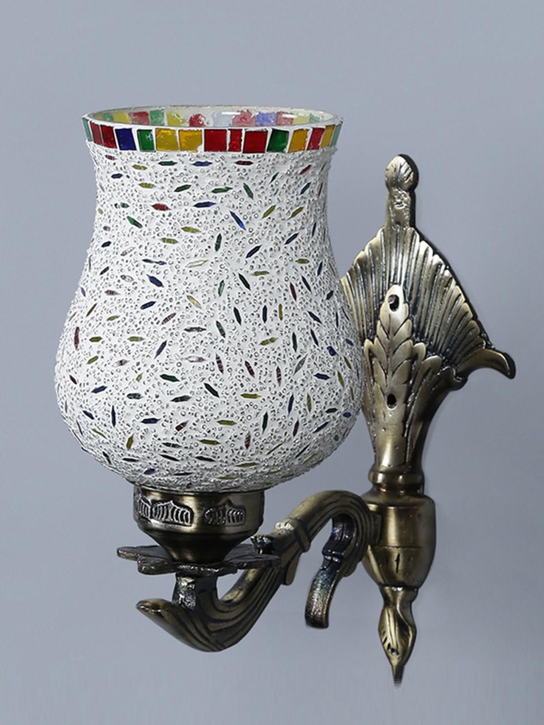 Antique Metal Wall Lamp with Multicolor Mosaic Glass -G(8.8x4.5x11)