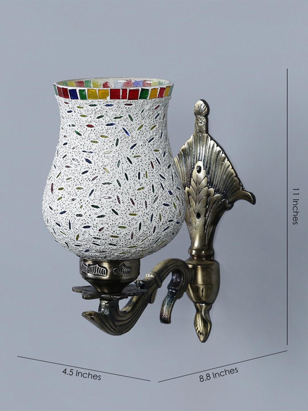 Antique Metal Wall Lamp with Multicolor Mosaic Glass -G(8.8x4.5x11)
