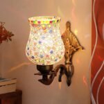 Antique Metal Wall Lamp with Multicolor Mosaic Glass -h(8.8×4.5×11)
