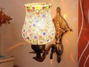 Antique Metal Wall Lamp with Multicolor Mosaic Glass -h(8.8x4.5x11)