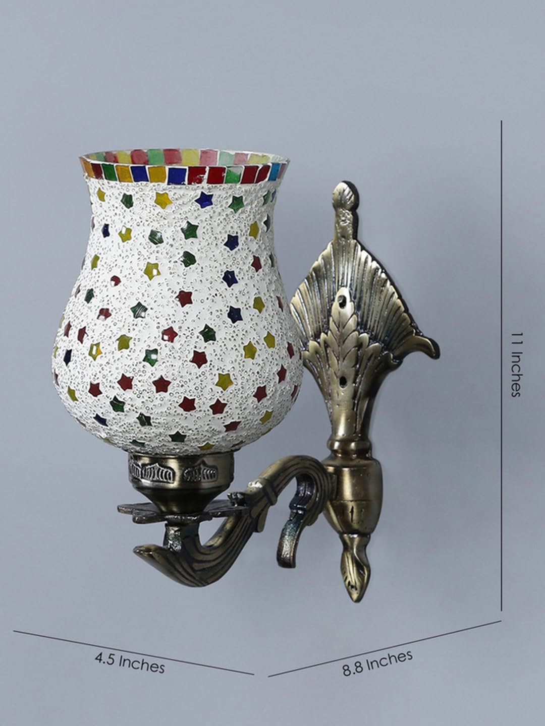 Antique Metal Wall Lamp with Multicolor Mosaic Glass -h(8.8x4.5x11)