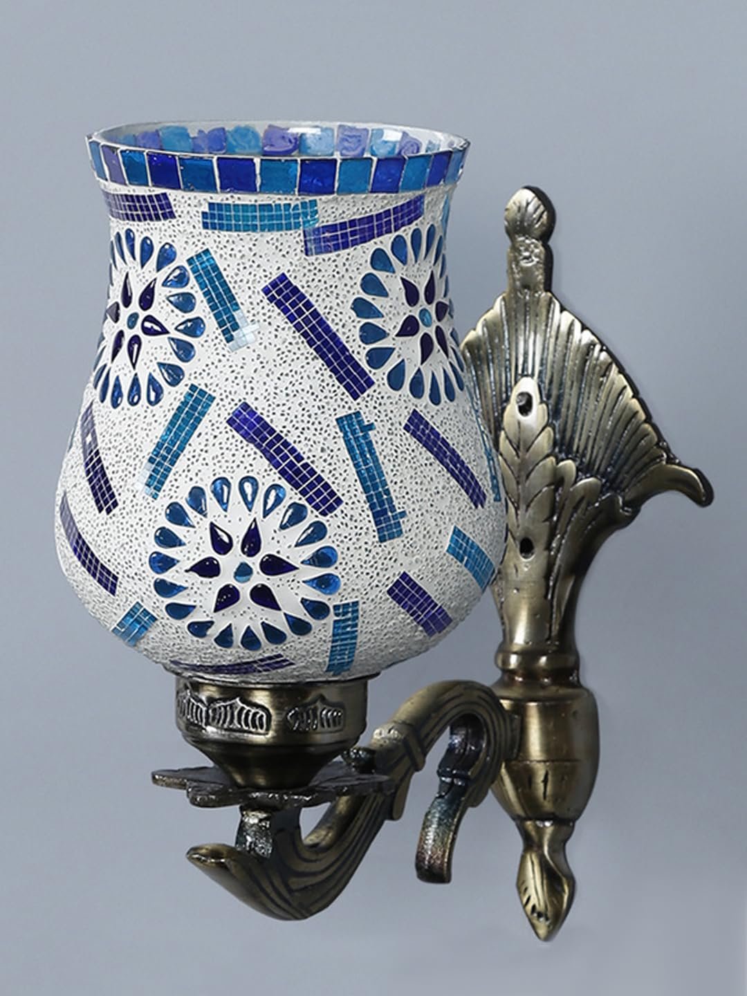 Antique Metal Wall Lamp with Multicolor Mosaic Glass -J(8.8x4.5x11)