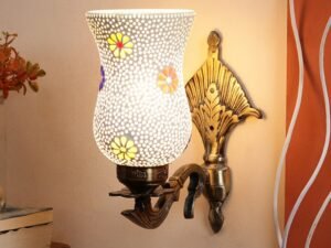 Antique Metal Wall Lamp with Multicolor Mosaic Glass -K(8.8x4.5x11)