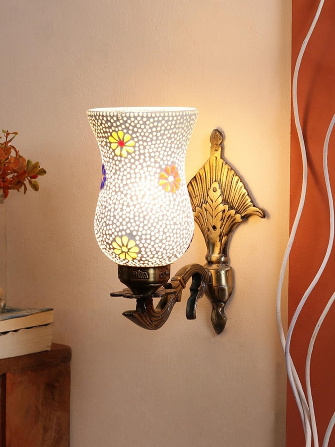 Antique Metal Wall Lamp with Multicolor Mosaic Glass -K(8.8x4.5x11)
