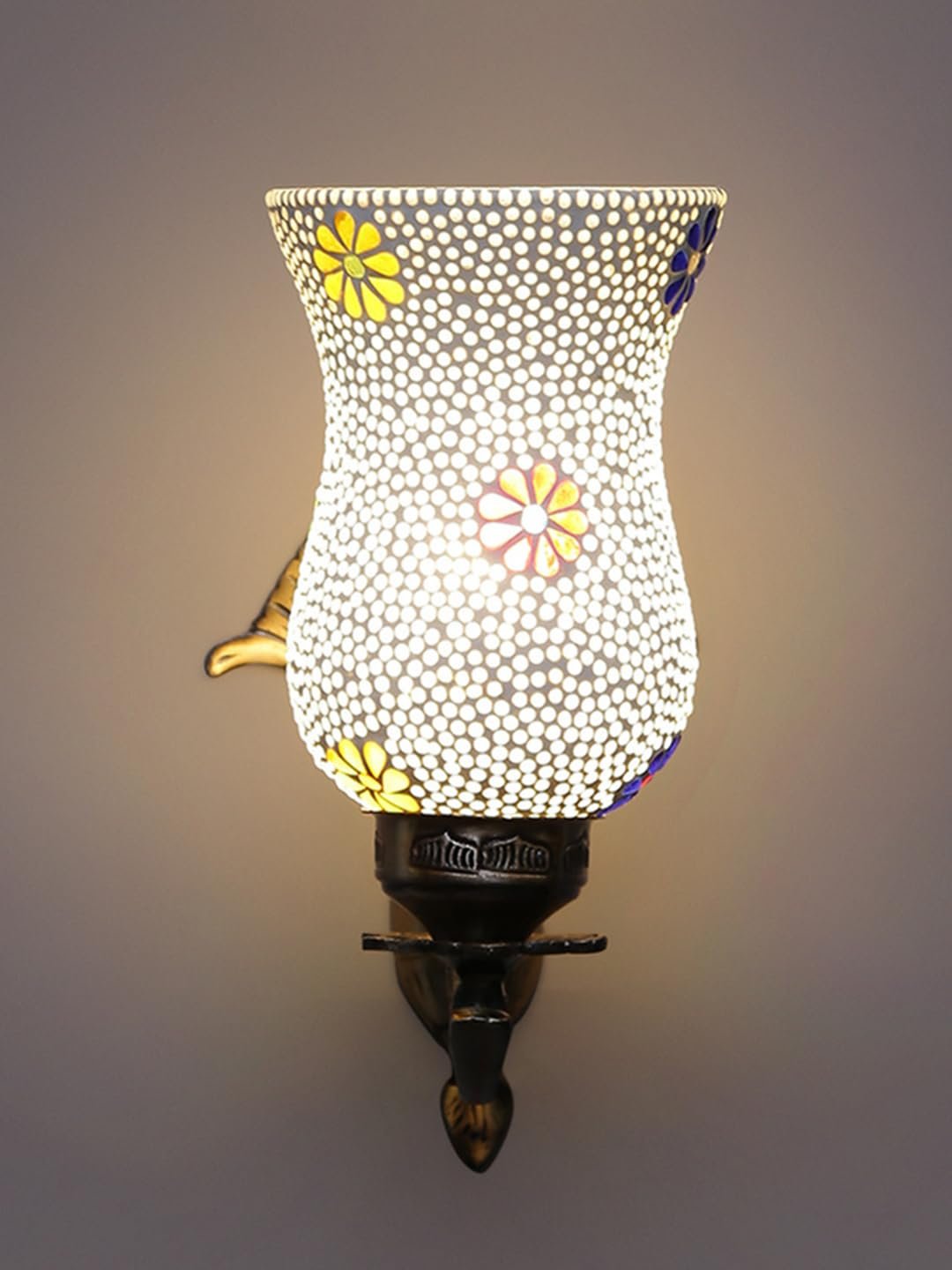 Antique Metal Wall Lamp with Multicolor Mosaic Glass -K(8.8x4.5x11)