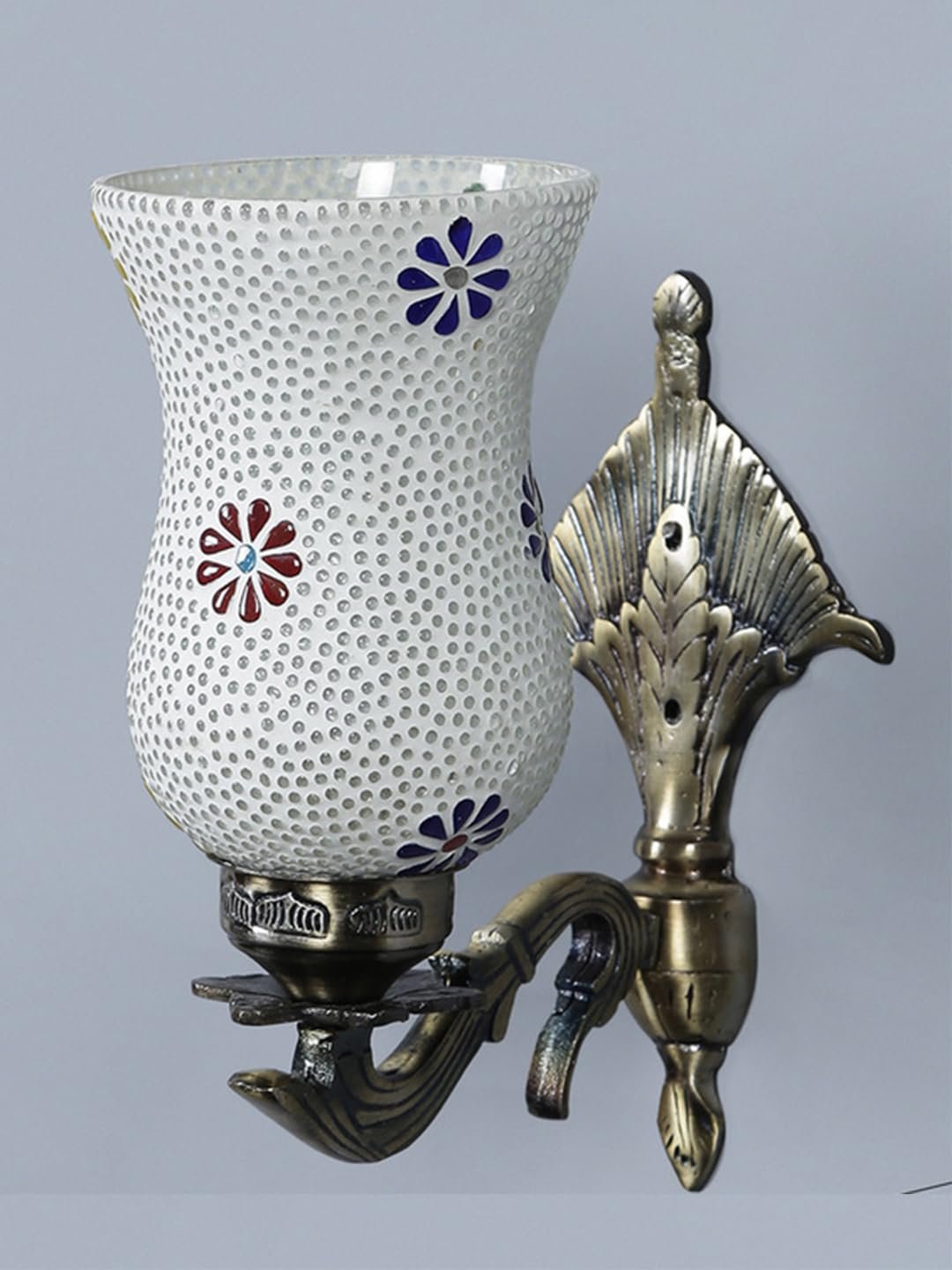 Antique Metal Wall Lamp with Multicolor Mosaic Glass -K(8.8x4.5x11)