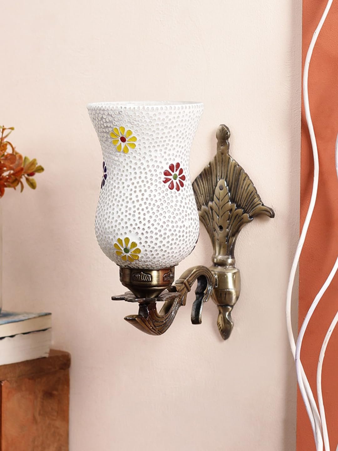 Antique Metal Wall Lamp with Multicolor Mosaic Glass -K(8.8x4.5x11)