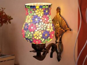 Antique Metal Wall Lamp with Multicolor Mosaic Glass -L(8.8x4.5x11)