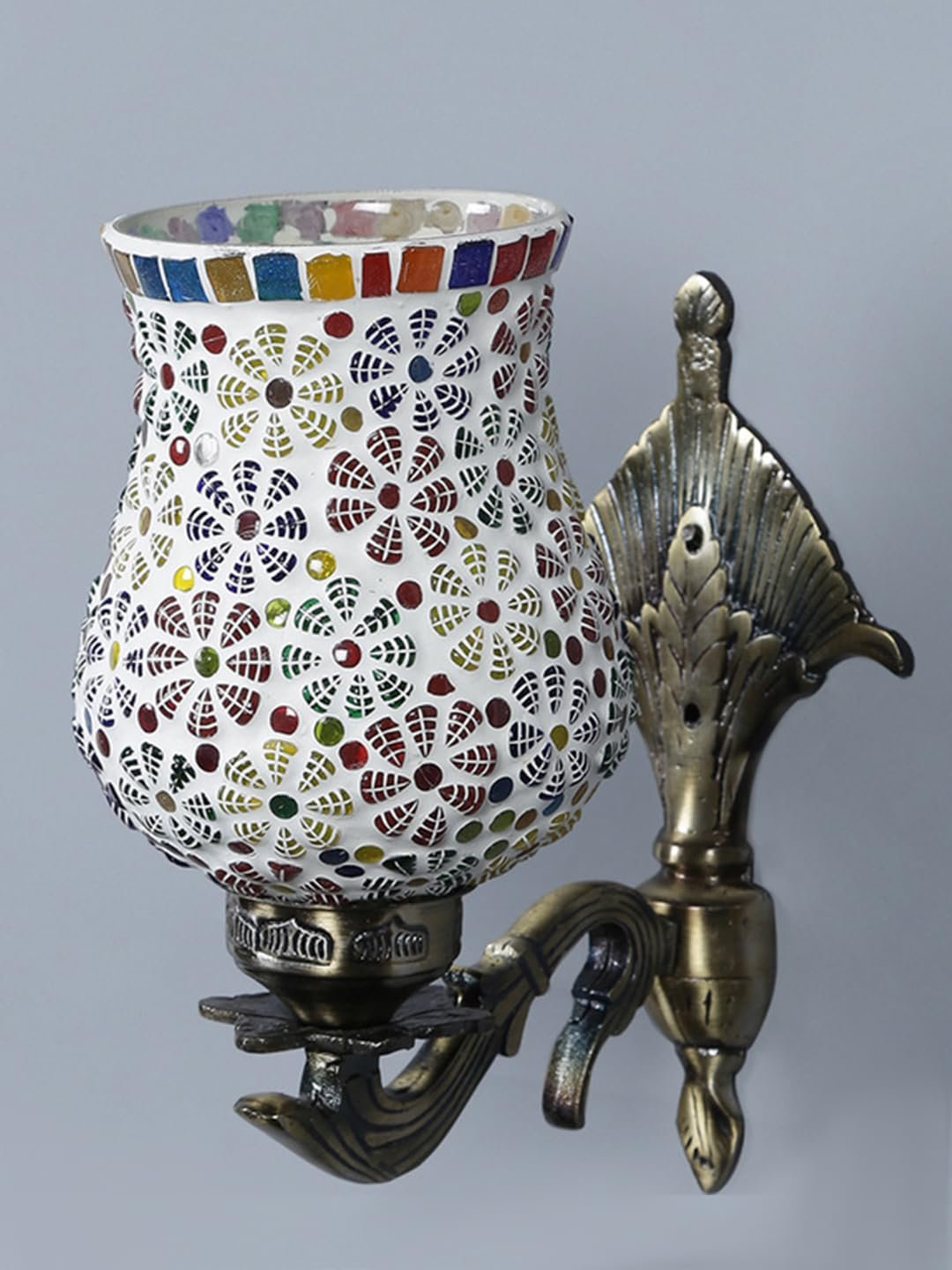 Antique Metal Wall Lamp with Multicolor Mosaic Glass -L(8.8x4.5x11)