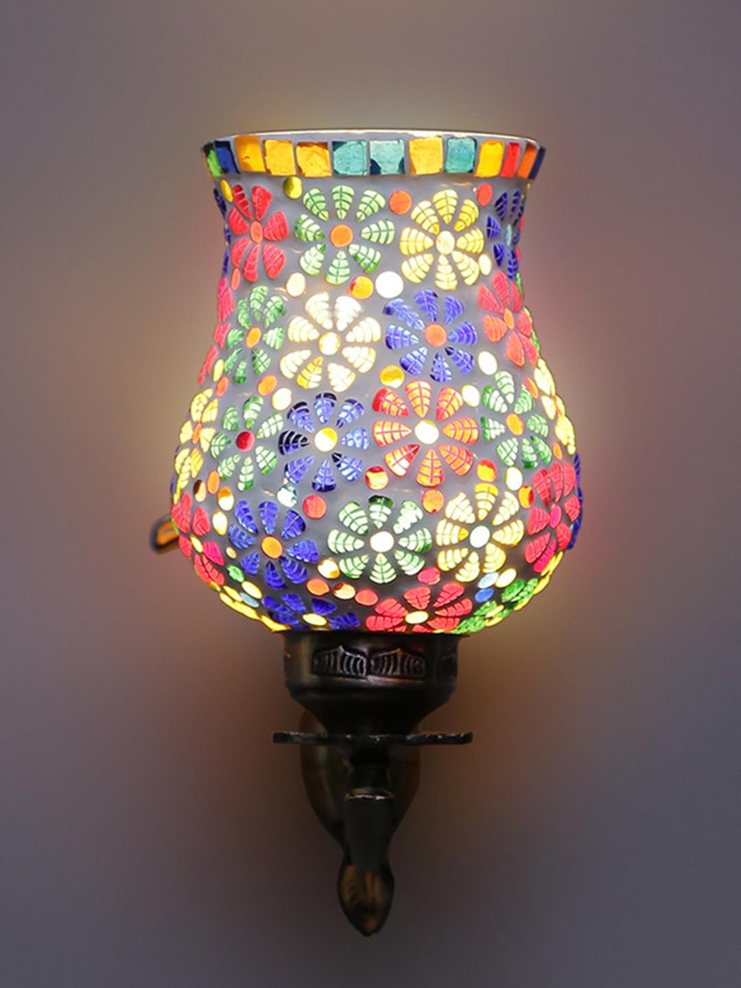 Antique Metal Wall Lamp with Multicolor Mosaic Glass -L(8.8x4.5x11)