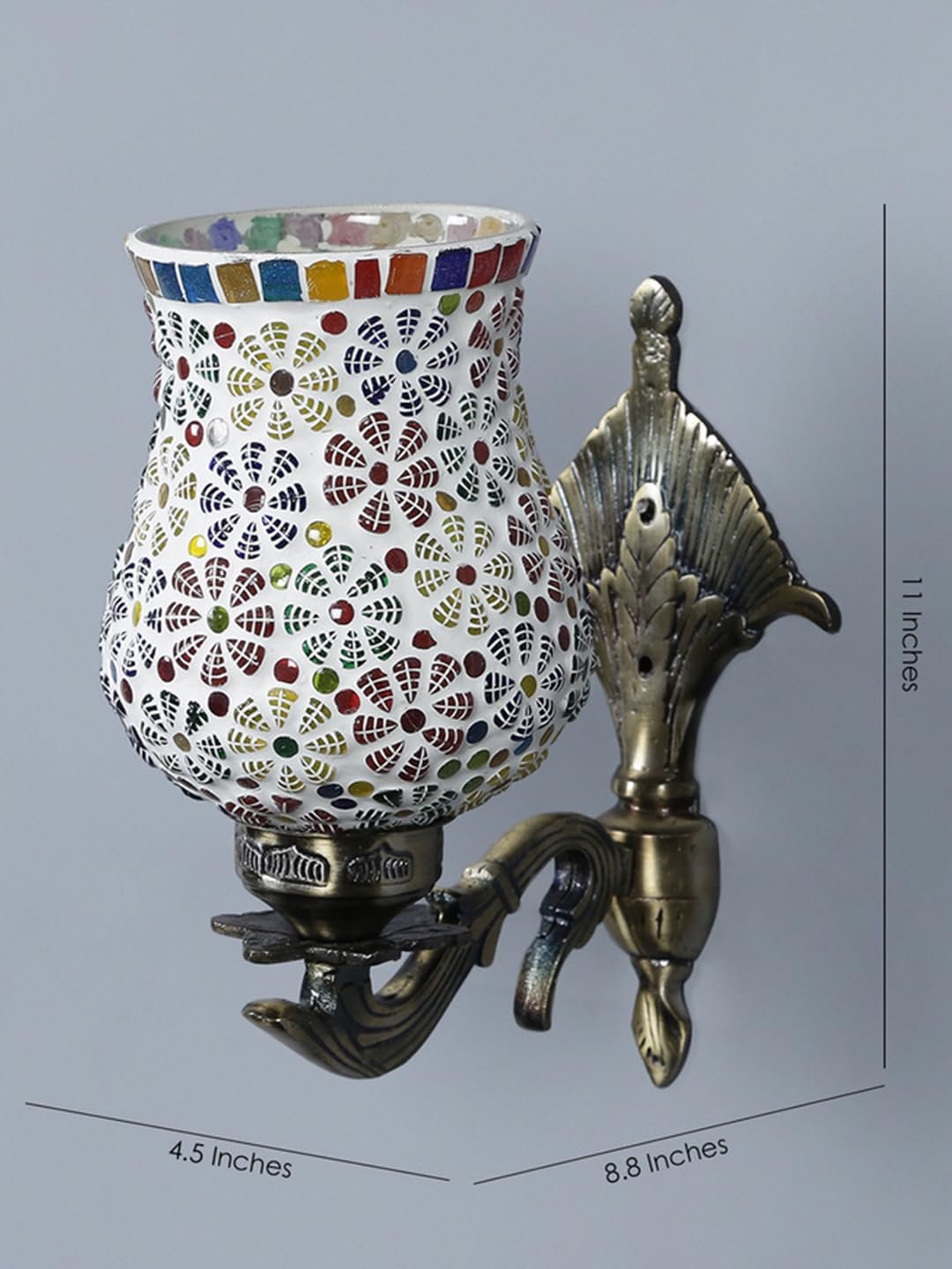Antique Metal Wall Lamp with Multicolor Mosaic Glass -L(8.8x4.5x11)