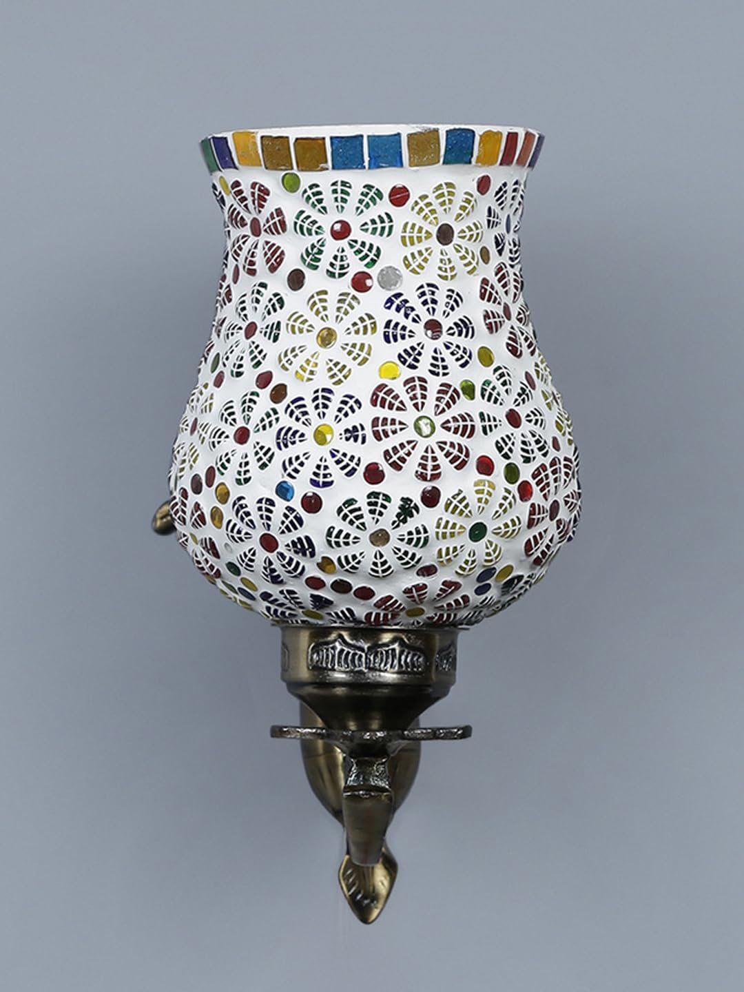 Antique Metal Wall Lamp with Multicolor Mosaic Glass -L(8.8x4.5x11)