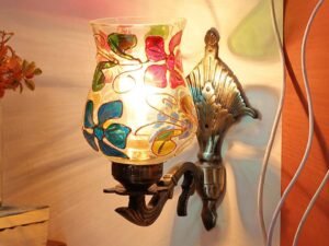 Antique Metal Wall Lamp with Multicolor Mosaic Glass -N(8.8x4.5x11)