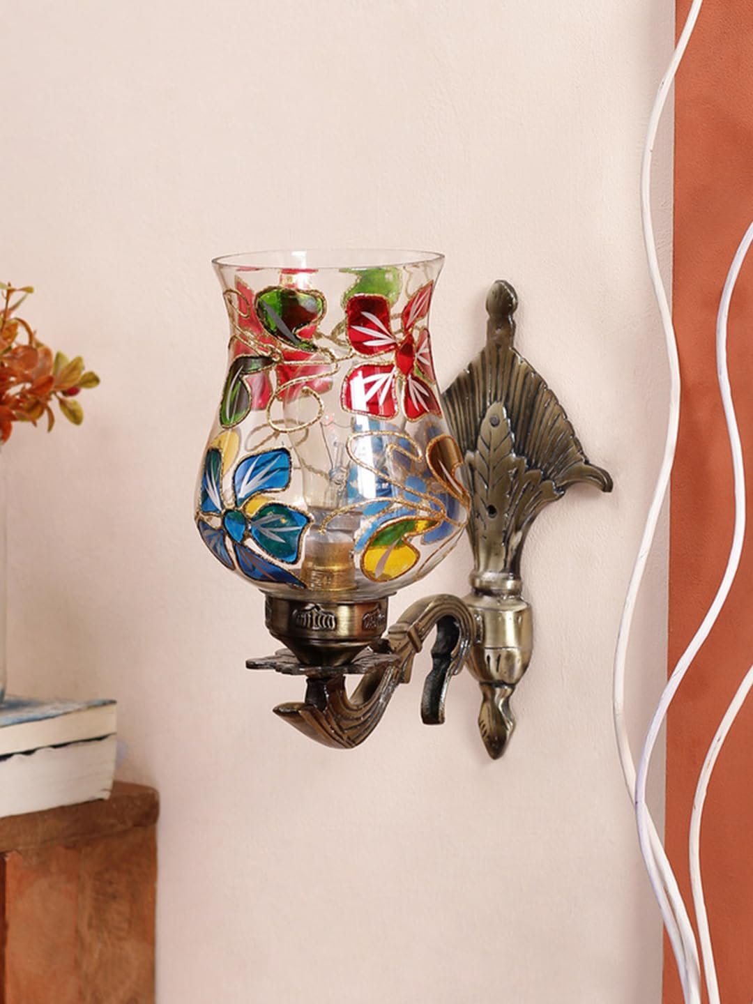 Antique Metal Wall Lamp with Multicolor Mosaic Glass -N(8.8x4.5x11)