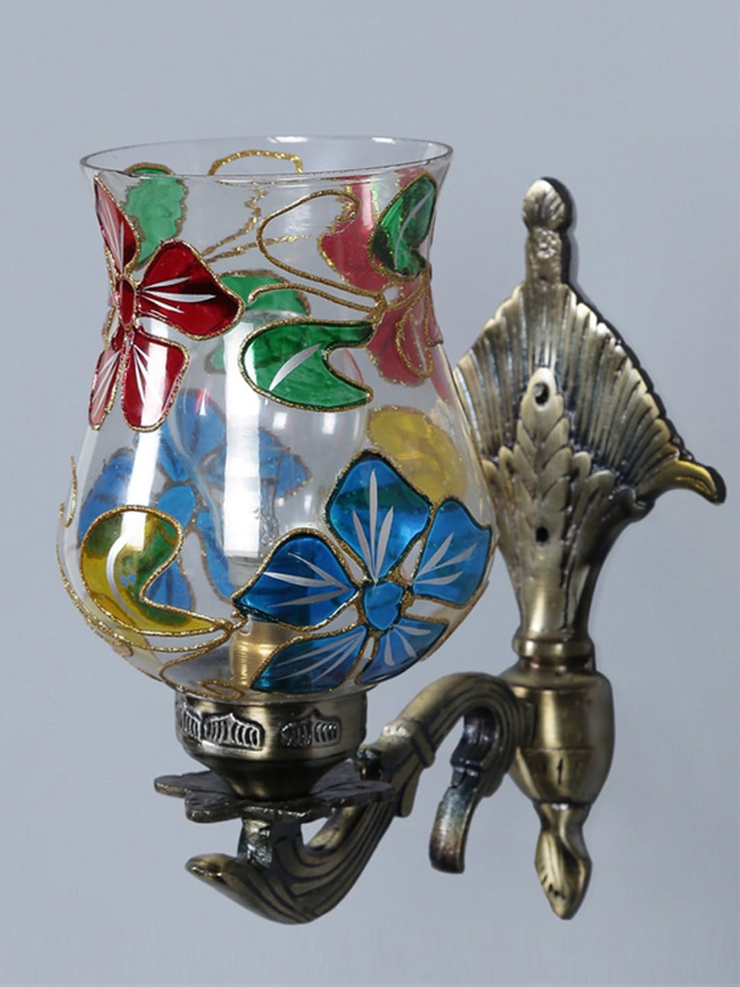 Antique Metal Wall Lamp with Multicolor Mosaic Glass -N(8.8x4.5x11)