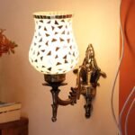 Antique Metal Wall Lamp with Multicolor Mosaic Glass -O(9.3×4.5×12 Inches)