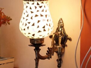 Antique Metal Wall Lamp with Multicolor Mosaic Glass -O(9.3x4.5x12 Inches)