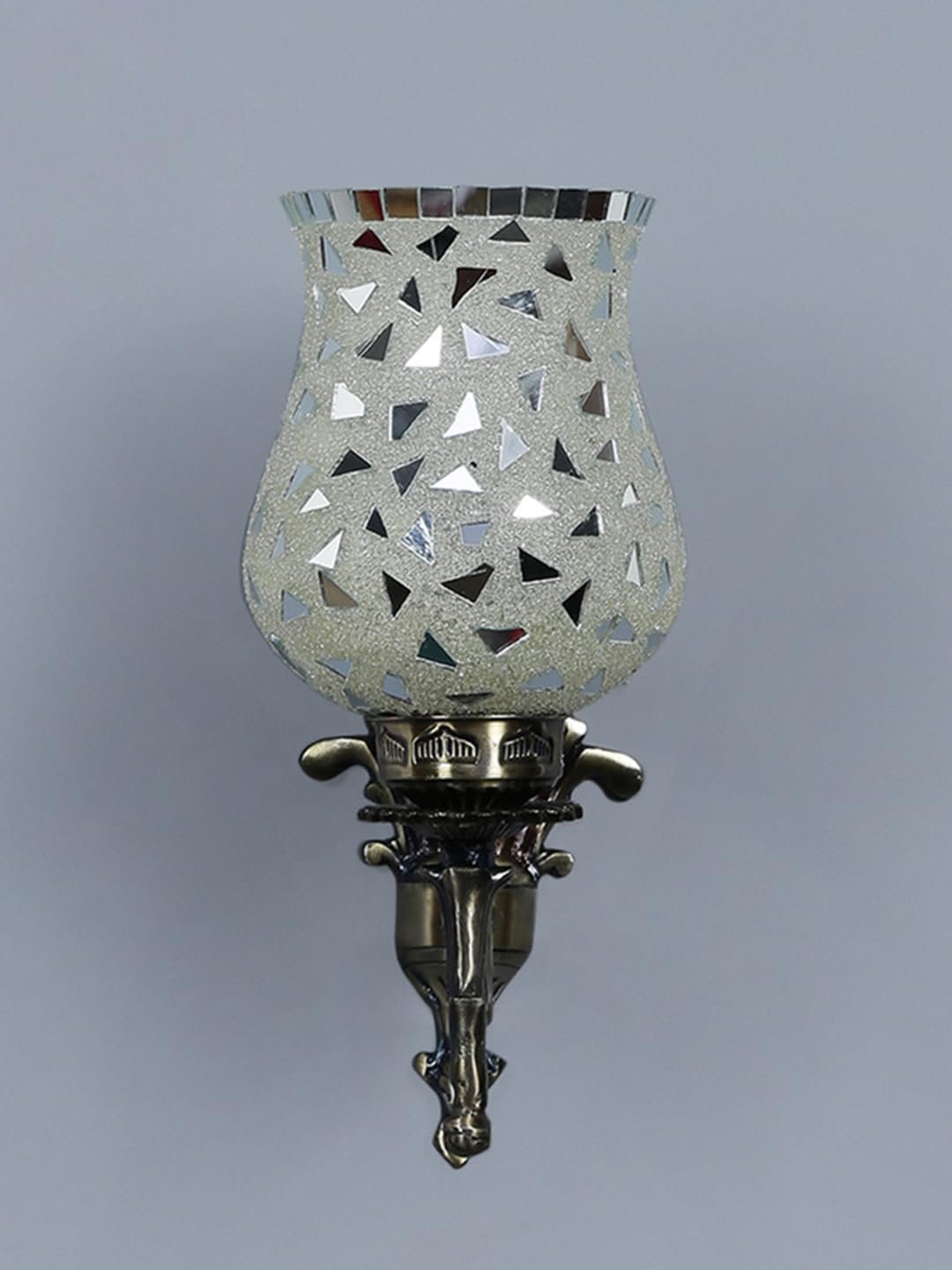 Antique Metal Wall Lamp with Multicolor Mosaic Glass -O(9.3x4.5x12 Inches)