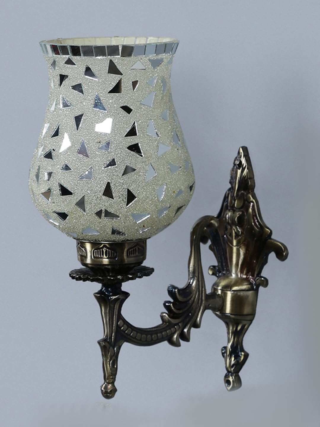 Antique Metal Wall Lamp with Multicolor Mosaic Glass -O(9.3x4.5x12 Inches)