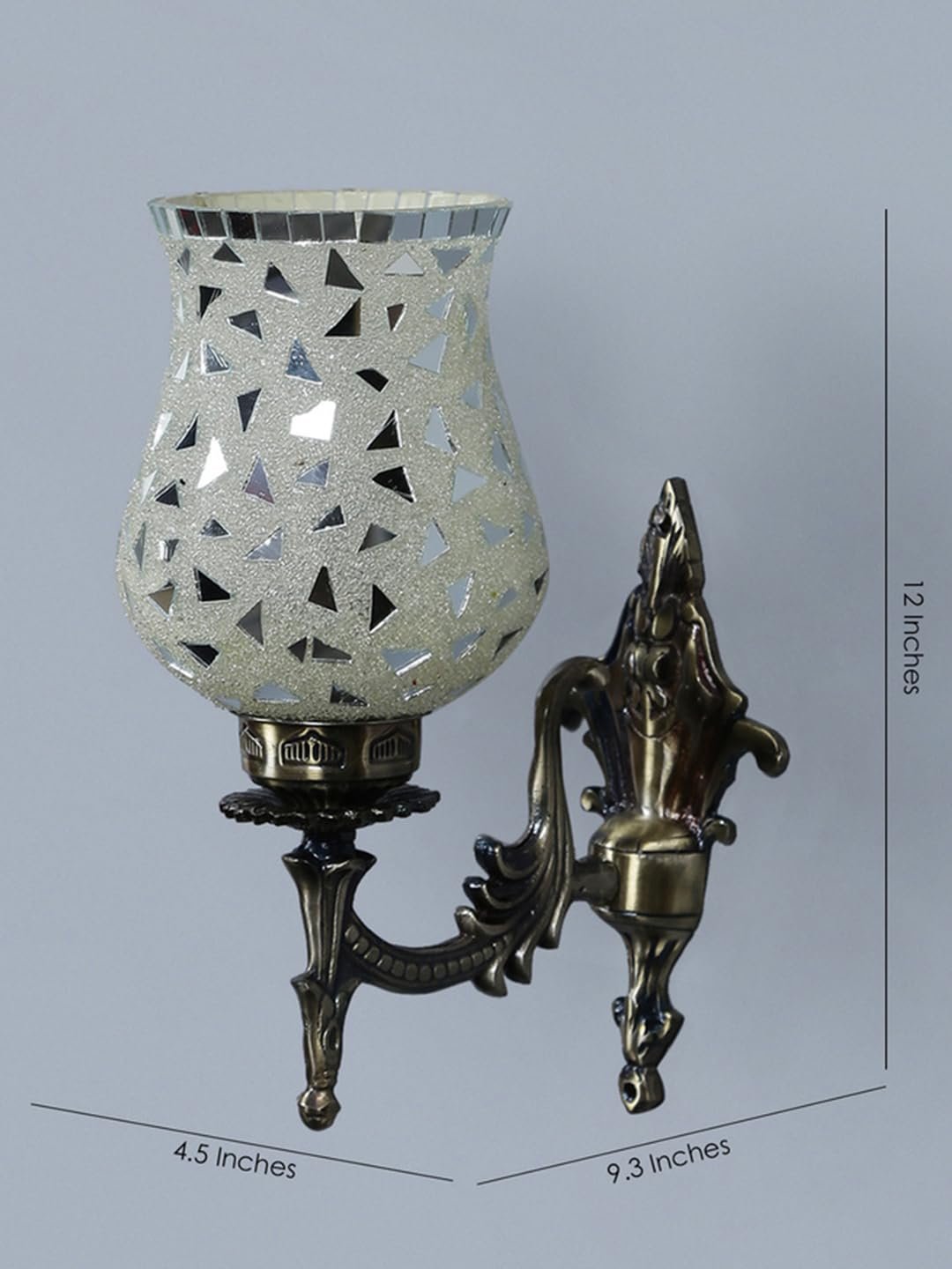 Antique Metal Wall Lamp with Multicolor Mosaic Glass -O(9.3x4.5x12 Inches)