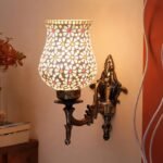 Antique Metal Wall Lamp with Multicolor Mosaic Glass -P(9.3×4.5×12 Inches)