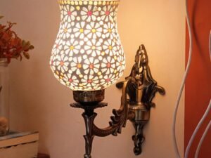 Antique Metal Wall Lamp with Multicolor Mosaic Glass -P(9.3x4.5x12 Inches)
