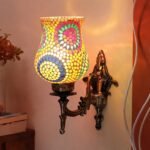 Antique Metal Wall Lamp with Multicolor Mosaic Glass -Q(9.3×4.5×12 Inches)