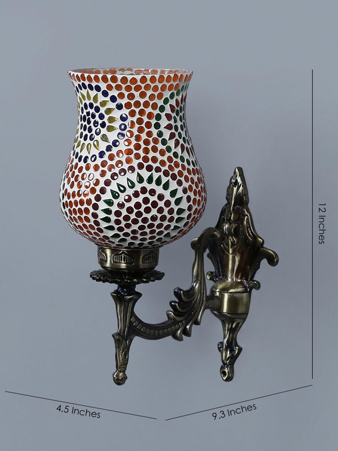 Antique Metal Wall Lamp with Multicolor Mosaic Glass -Q(9.3x4.5x12 Inches)