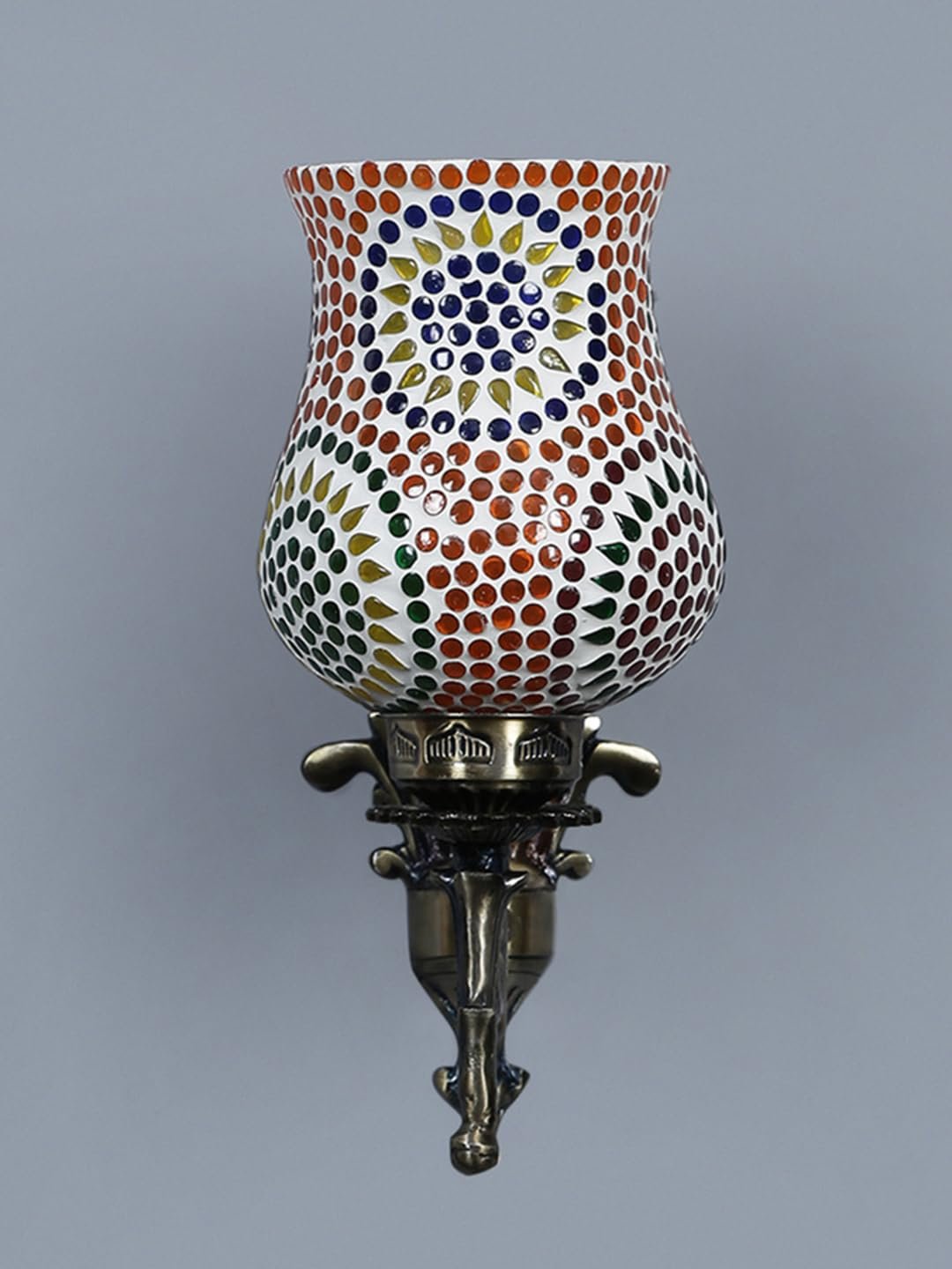 Antique Metal Wall Lamp with Multicolor Mosaic Glass -Q(9.3x4.5x12 Inches)