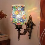 Antique Metal Wall Lamp with Mosaic Glass -R(9.3×4.5×12 Inches) – Multicolor