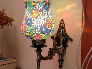 Antique Metal Wall Lamp with Mosaic Glass -R(9.3x4.5x12 Inches) - Multicolor