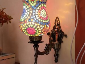 Antique Metal Wall Lamp with Multicolor Mosaic Glass -S(9.3x4.5x12 Inches)