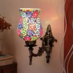 Antique Metal Wall Lamp with Multicolor Mosaic Glass -U(9.3×4.5×12 Inches)