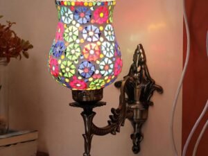 Antique Metal Wall Lamp with Multicolor Mosaic Glass -U(9.3x4.5x12 Inches)