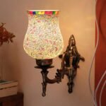 Antique Metal Wall Lamp with Multicolor Mosaic Glass -V(9.3×4.5×12 Inches)