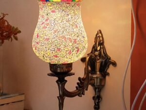 Antique Metal Wall Lamp with Multicolor Mosaic Glass -V(9.3x4.5x12 Inches)