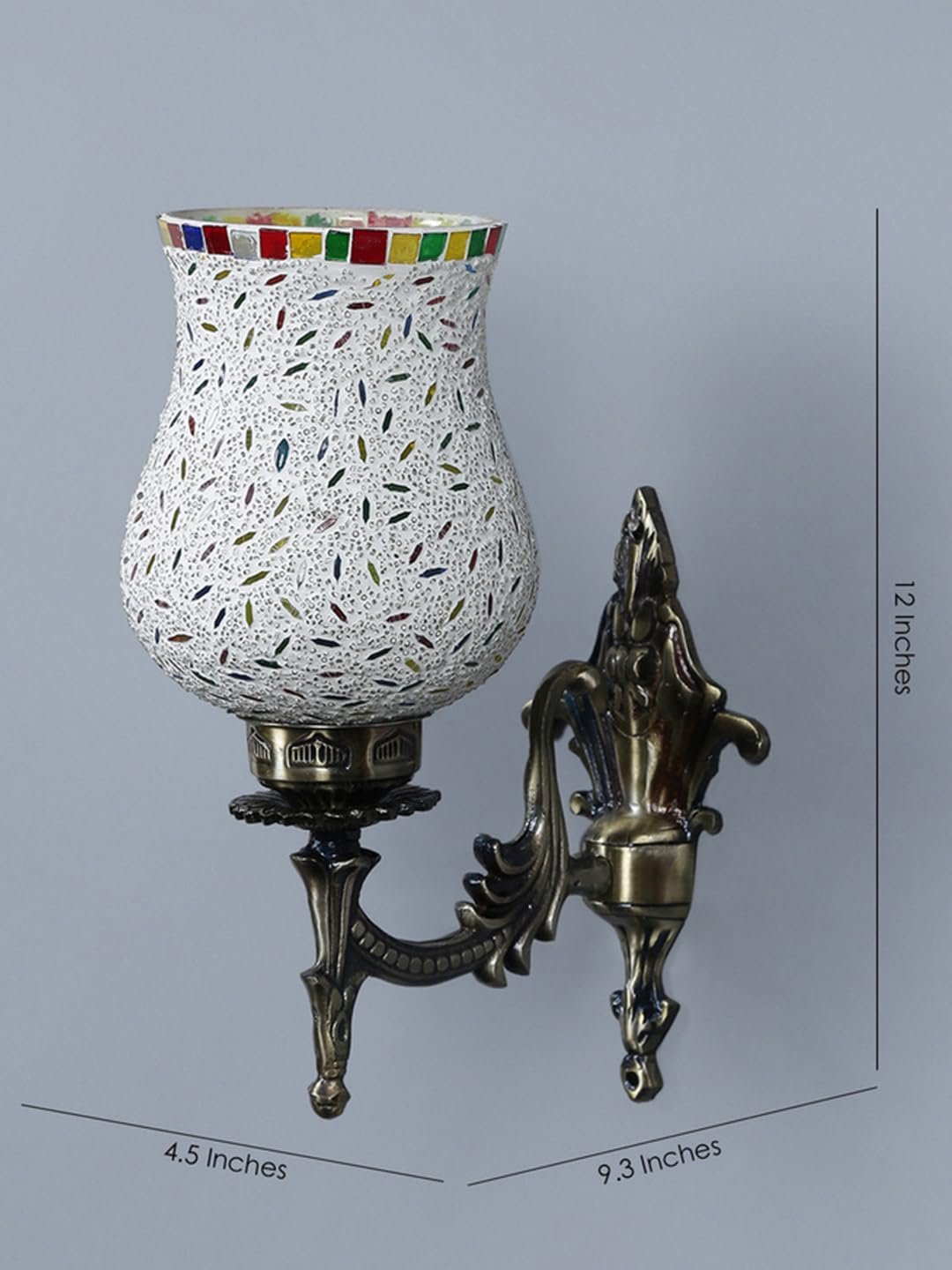 Antique Metal Wall Lamp with Multicolor Mosaic Glass -V(9.3x4.5x12 Inches)