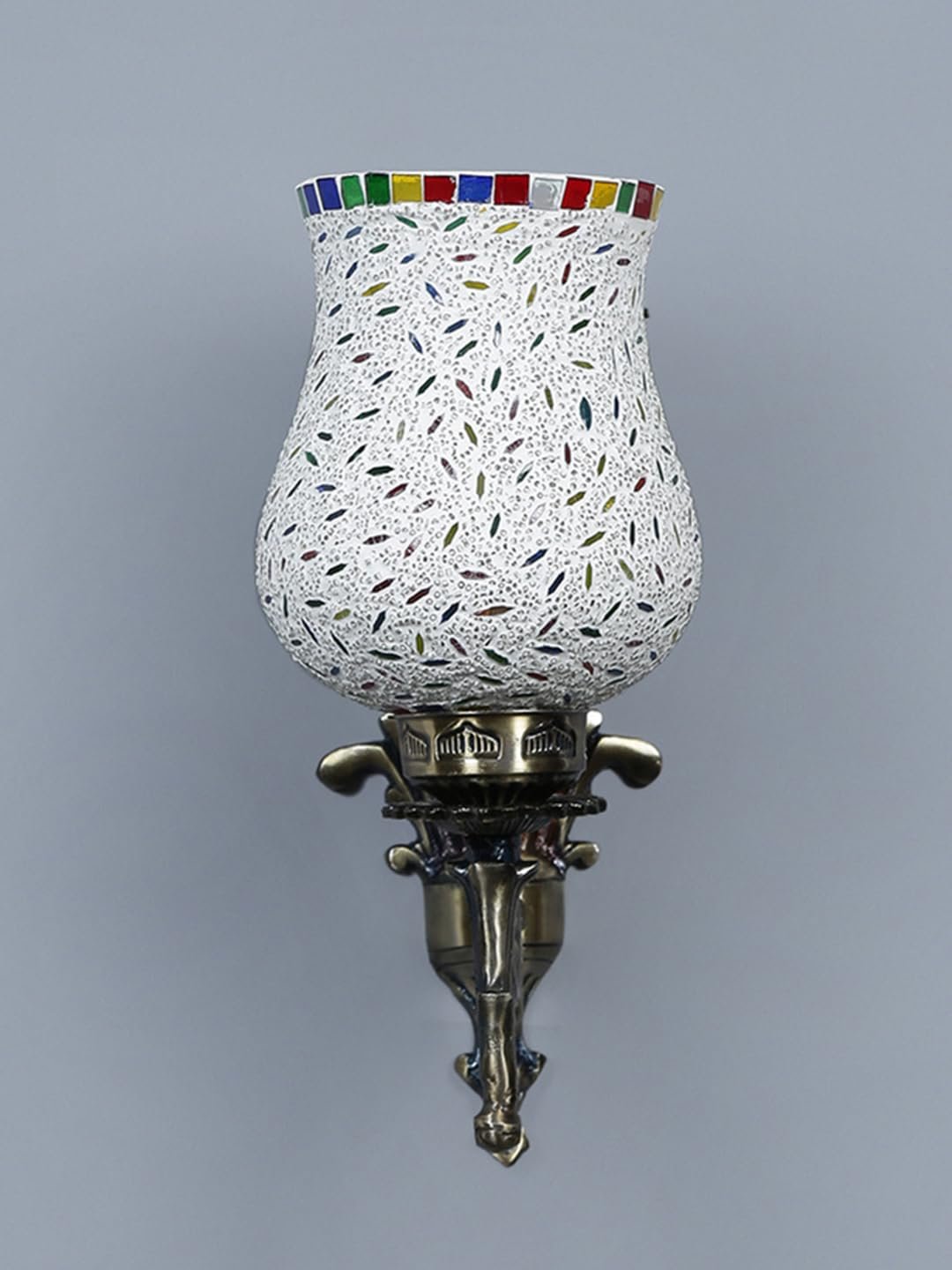 Antique Metal Wall Lamp with Multicolor Mosaic Glass -V(9.3x4.5x12 Inches)