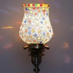 Antique Metal Wall Lamp with Multicolor Mosaic Glass -W(9.3×4.5×12 Inches)