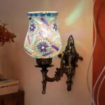 Antique Metal Wall Lamp with Multicolor Mosaic Glass -Y(9.3×4.5×12 Inches)