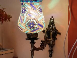 Antique Metal Wall Lamp with Multicolor Mosaic Glass -Y(9.3x4.5x12 Inches)