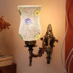 Antique Metal Wall Lamp with Multicolor Mosaic Glass -Z(9.3×4.5×12 Inches)