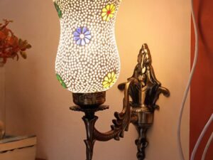 Antique Metal Wall Lamp with Multicolor Mosaic Glass -Z(9.3x4.5x12 Inches)