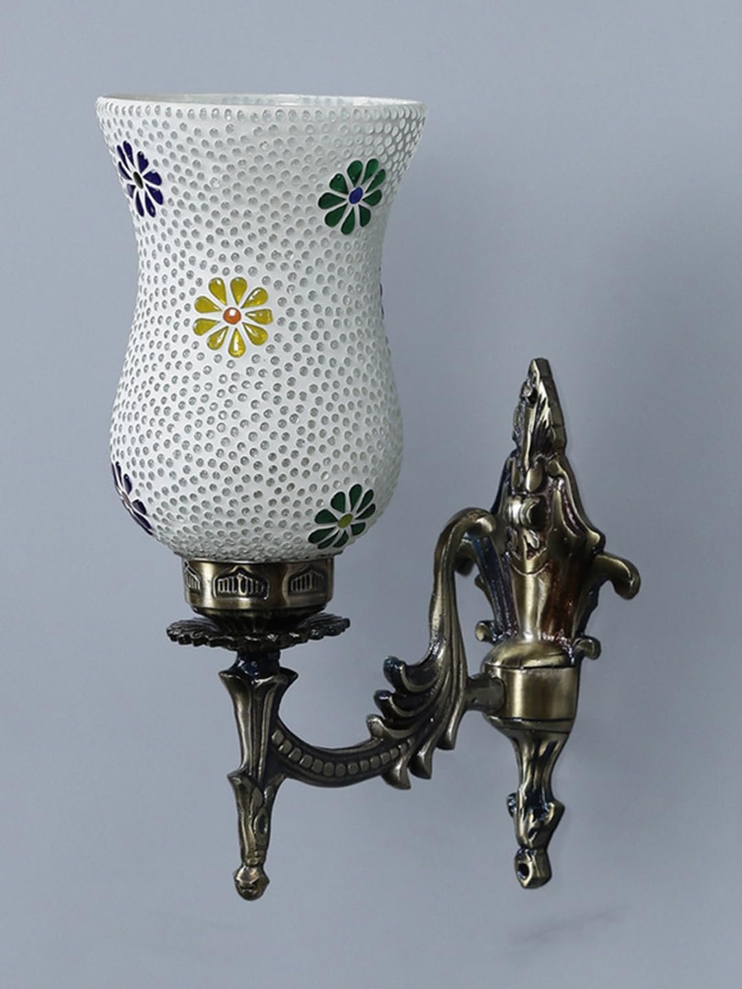 Antique Metal Wall Lamp with Multicolor Mosaic Glass -Z(9.3x4.5x12 Inches)