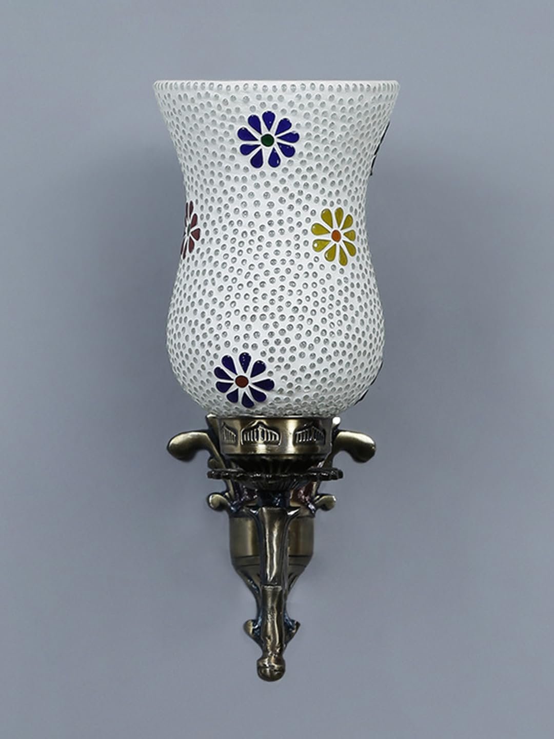 Antique Metal Wall Lamp with Multicolor Mosaic Glass -Z(9.3x4.5x12 Inches)